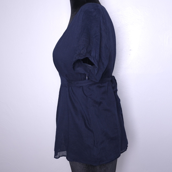 J. Crew Navy Blue V-neck Y2k Baby Doll Blouse Size 8 - Picture 2 of 10